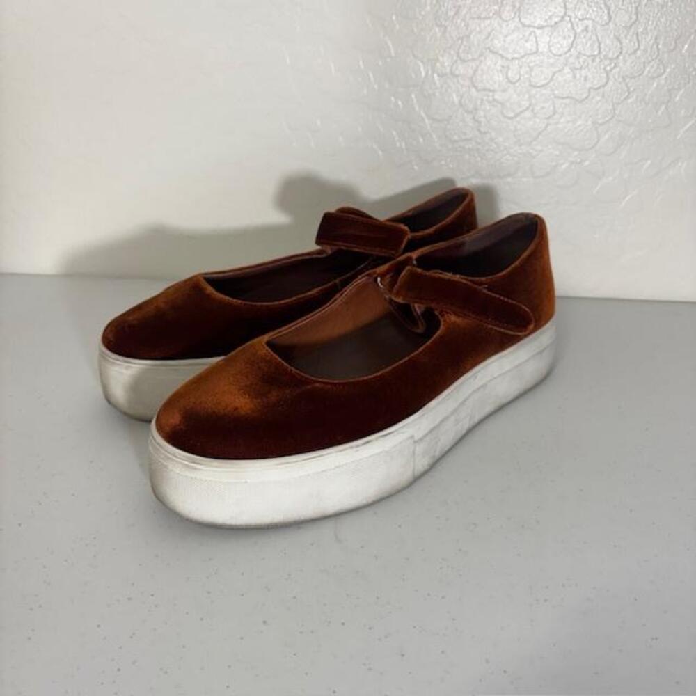 Charlotte Stone Shoes Womens Size 9 Brown Velvet Mary Jane Platform Flats Strap